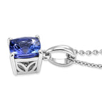 D'Joy - Tanzanite Solitaire Pendant with Chain (Size 20) in Rhodium Overlay Sterling Silver 1.35 Ct.
