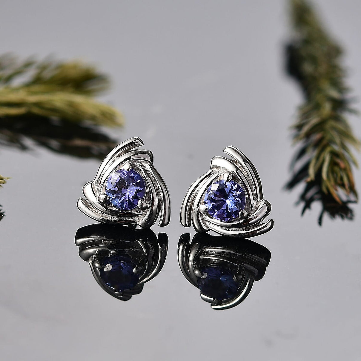 D'Joy Tanzanite Solitaire Stud Push Post Earring in Platinum Overlay Sterling Silver 8302297 2