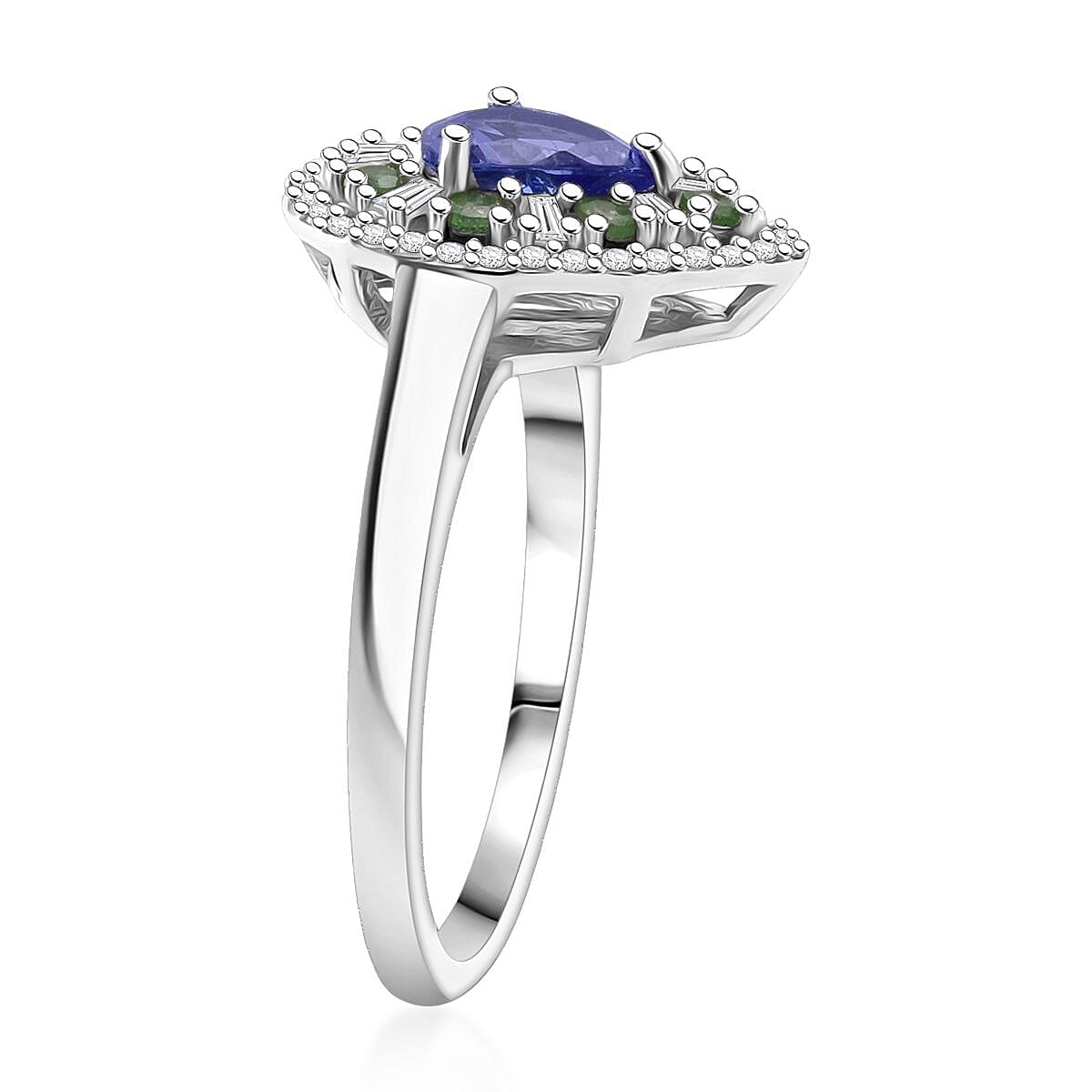 D'Joy - Tanzanite, Tsavorite Garnet &amp; Moissanite Halo Ring in Rhodium Overlay Sterling Silver 1.22 Ct. V32576384 3