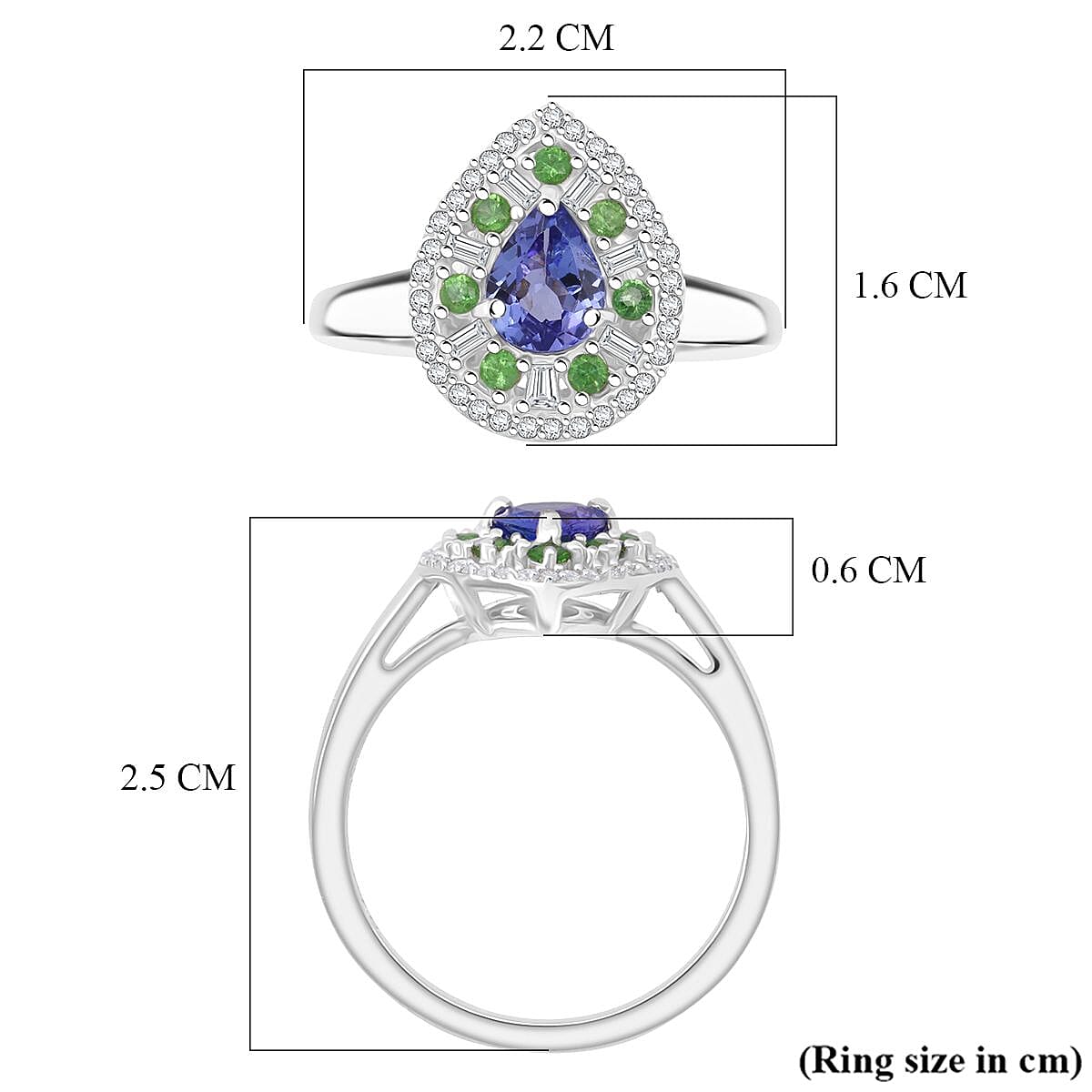 D'Joy - Tanzanite, Tsavorite Garnet &amp; Moissanite Halo Ring in Rhodium Overlay Sterling Silver 1.22 Ct. V32576384 5