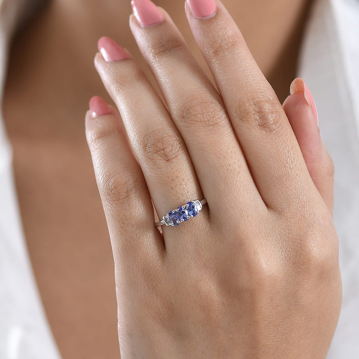 D'Joy - Tanzanite &amp; White Diamond Ring in Rhodium Overlay Sterling Silver 0.83 Ct. 8572415 2