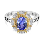 D'Joy Tanzanite, White Diamond & Yellow Diamond Ring in Rhodium Overlay Sterling Silver 1.75 Ct.