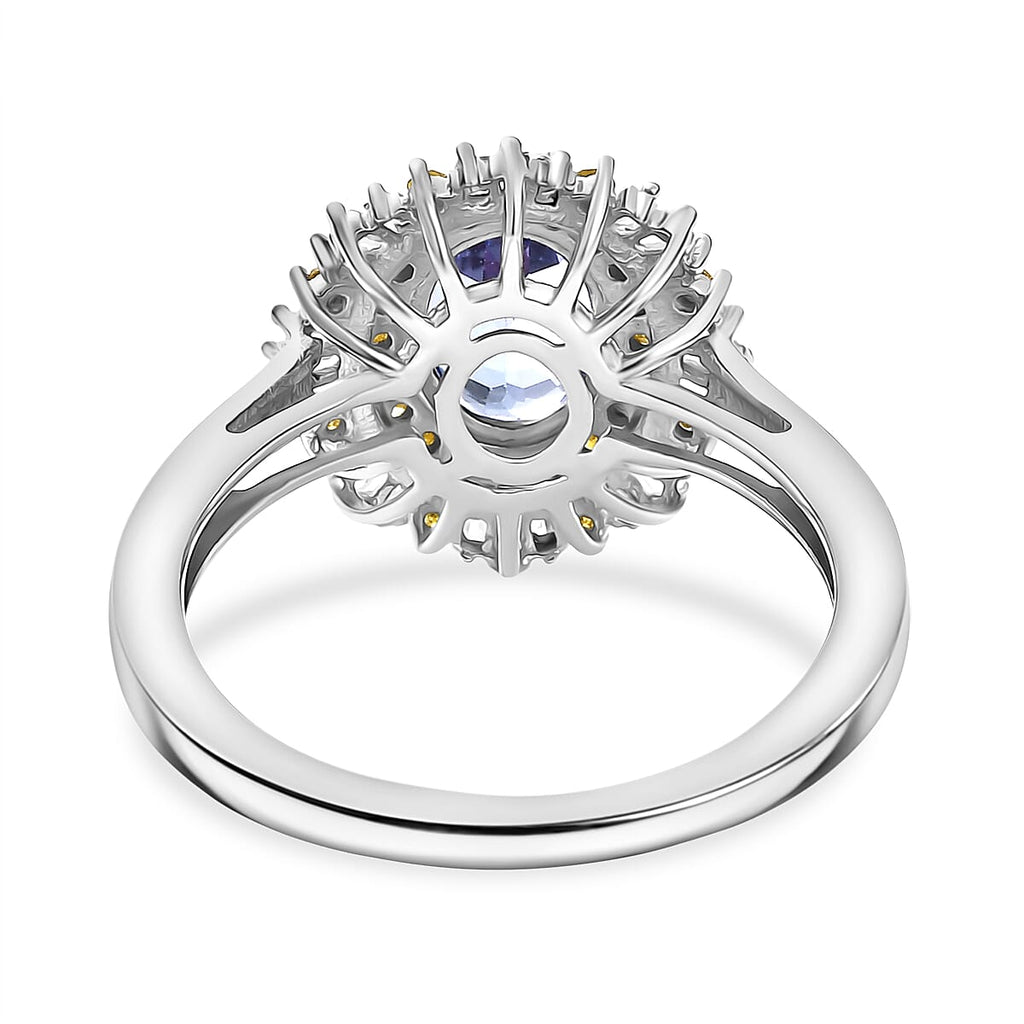 D'Joy Tanzanite, White Diamond & Yellow Diamond Ring in Rhodium Overlay Sterling Silver 1.75 Ct.
