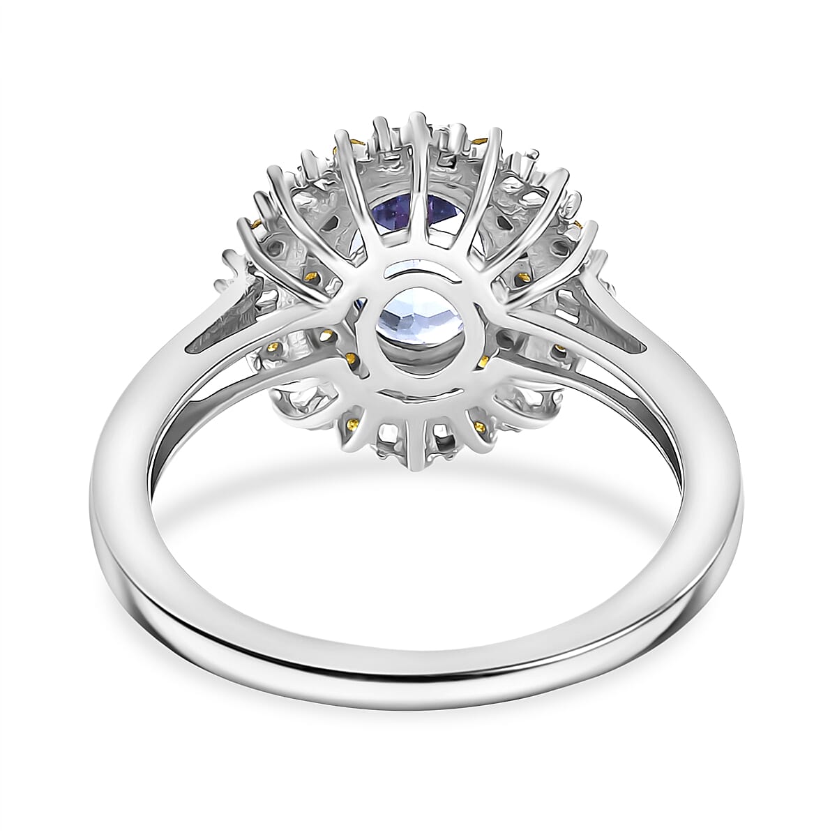 D'Joy Tanzanite, White Diamond &amp; Yellow Diamond Double Halo Ring in Rhodium Overlay Sterling Silver 1.75 Ct. 8312704 5