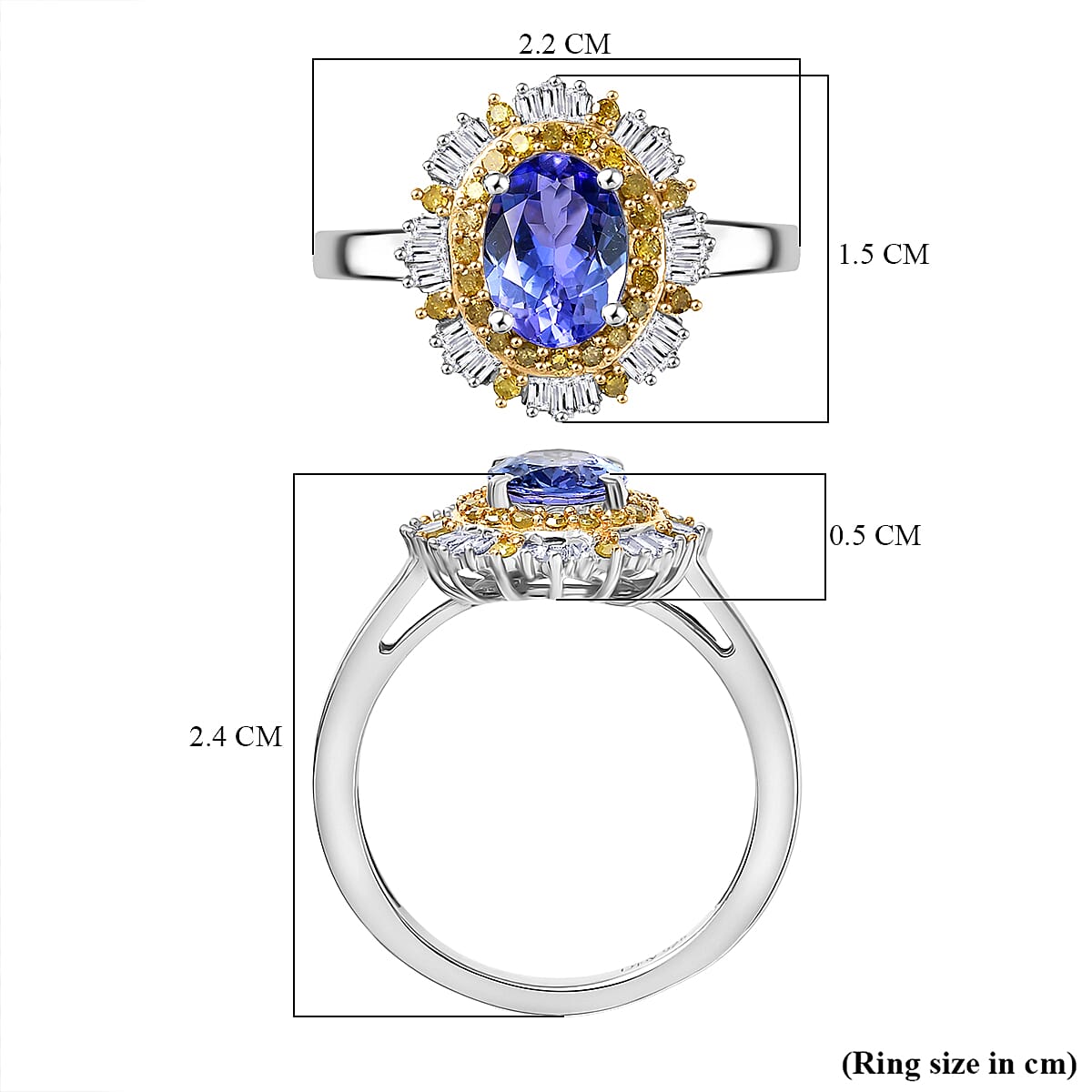 D'Joy Tanzanite, White Diamond &amp; Yellow Diamond Double Halo Ring in Rhodium Overlay Sterling Silver 1.75 Ct. 8312704 6