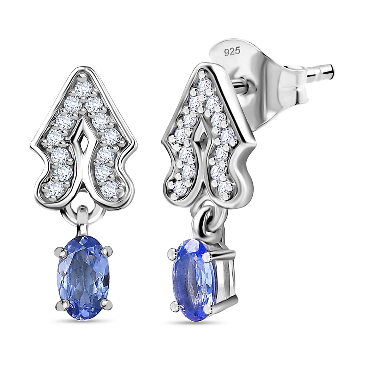 D'Joy Tanzanite &amp; White Zircon Dangling Earring with Push Back in Platinum Overlay Sterling Silver 8302295 0