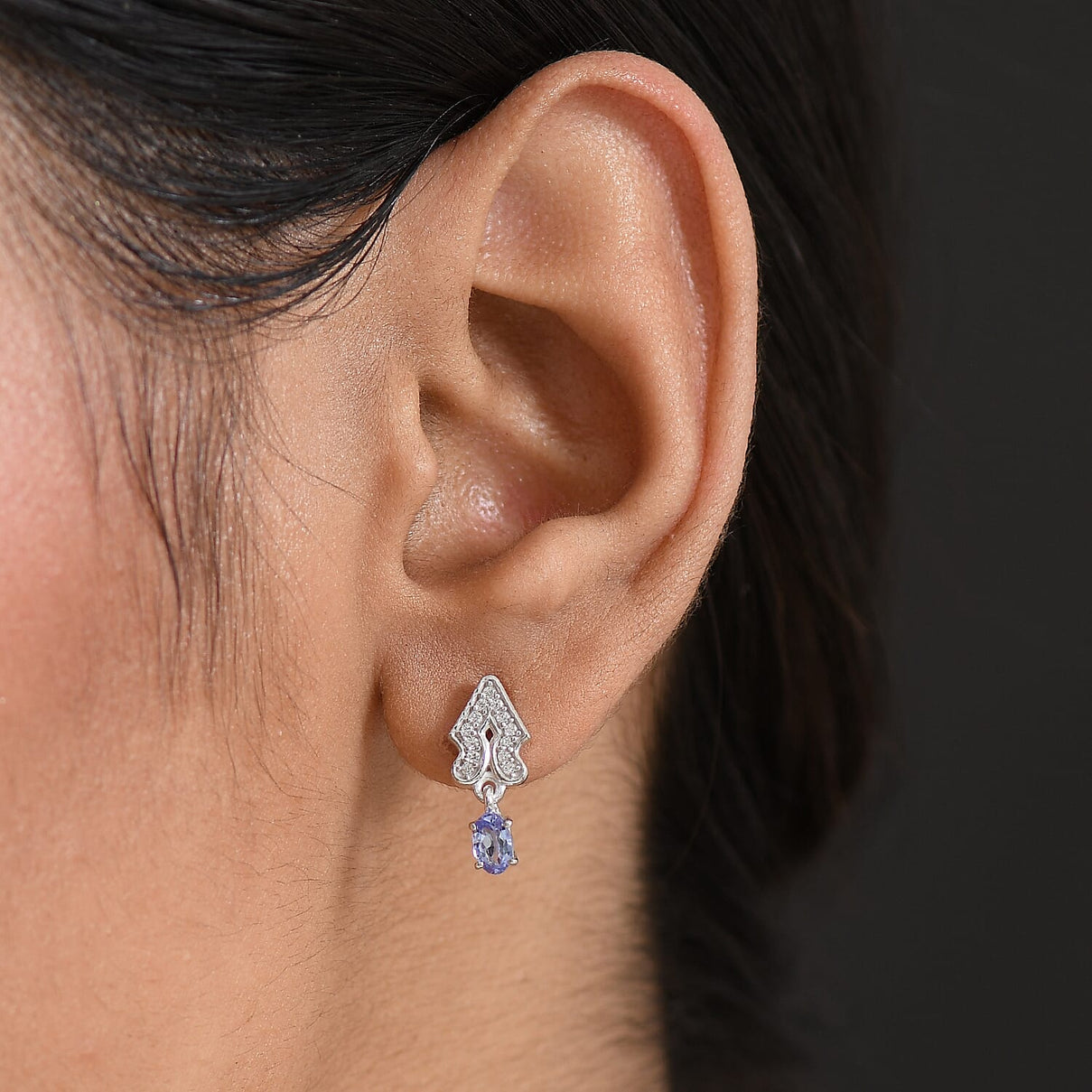 D'Joy Tanzanite &amp; White Zircon Dangling Earring with Push Back in Platinum Overlay Sterling Silver 8302295 3