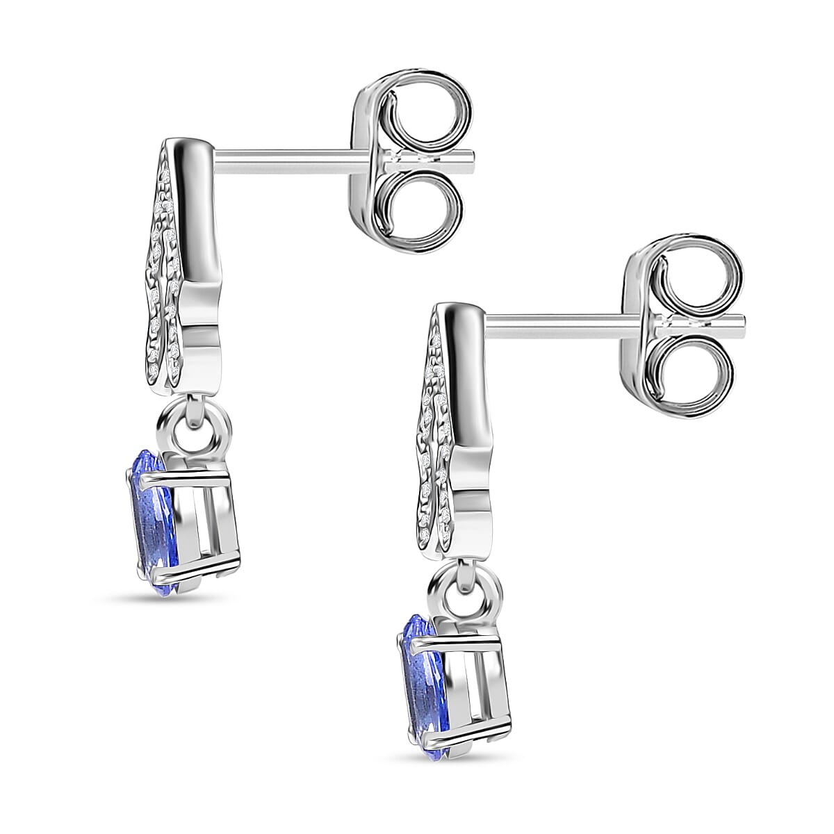 D'Joy Tanzanite &amp; White Zircon Dangling Earring with Push Back in Platinum Overlay Sterling Silver 8302295 4