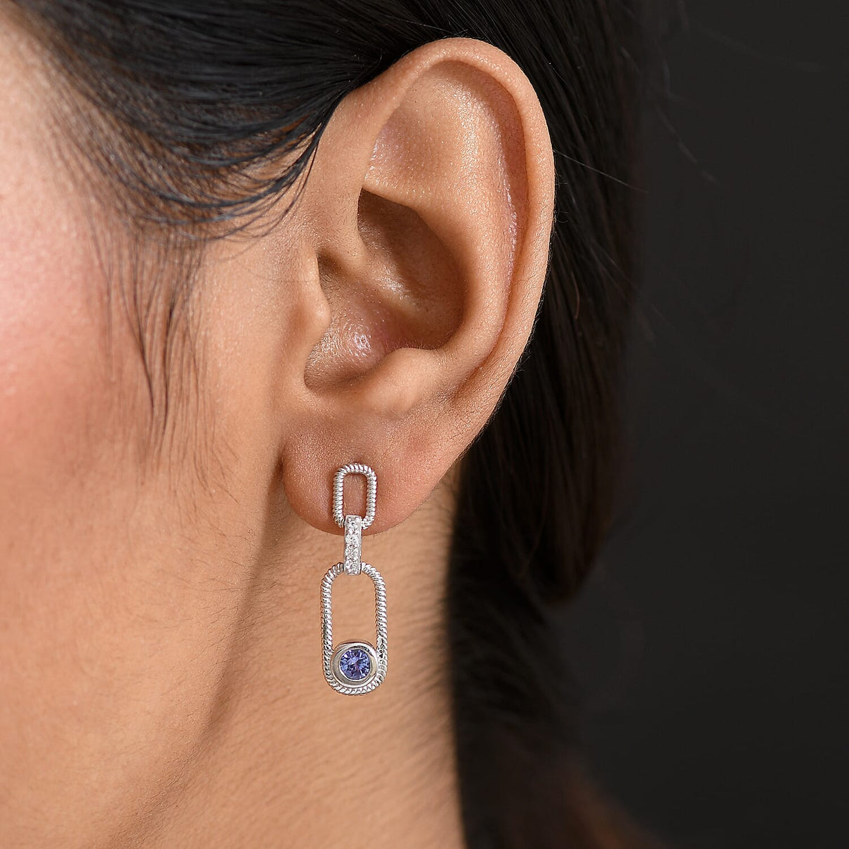 D'Joy Tanzanite, White Zircon Dangling Earring in Platinum Overlay Sterling Silver 8306272 3