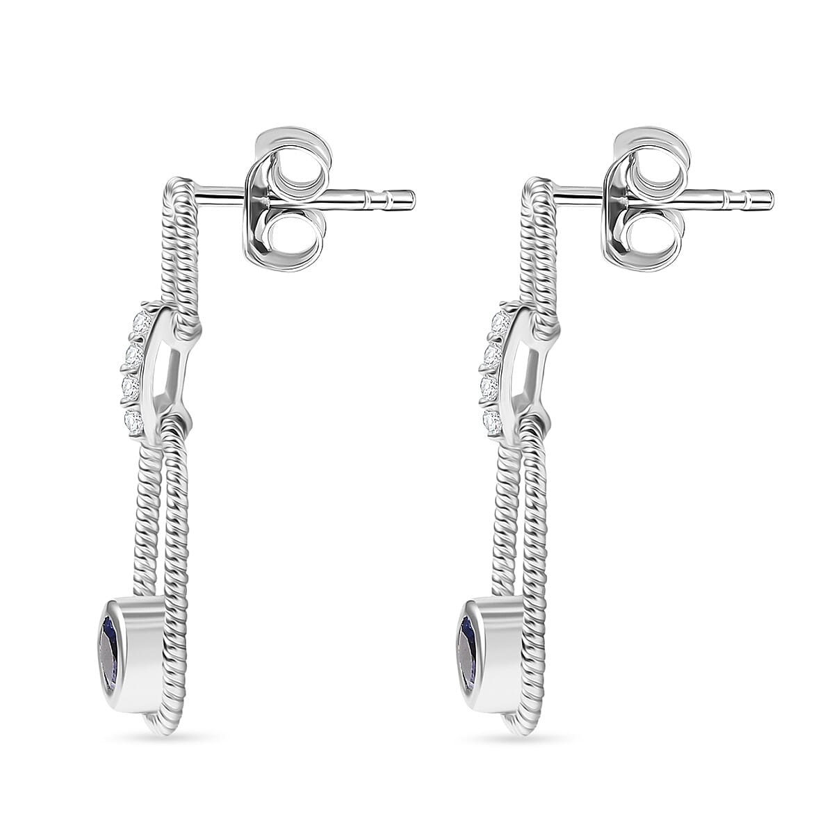D'Joy Tanzanite, White Zircon Dangling Earring in Platinum Overlay Sterling Silver 8306272 4