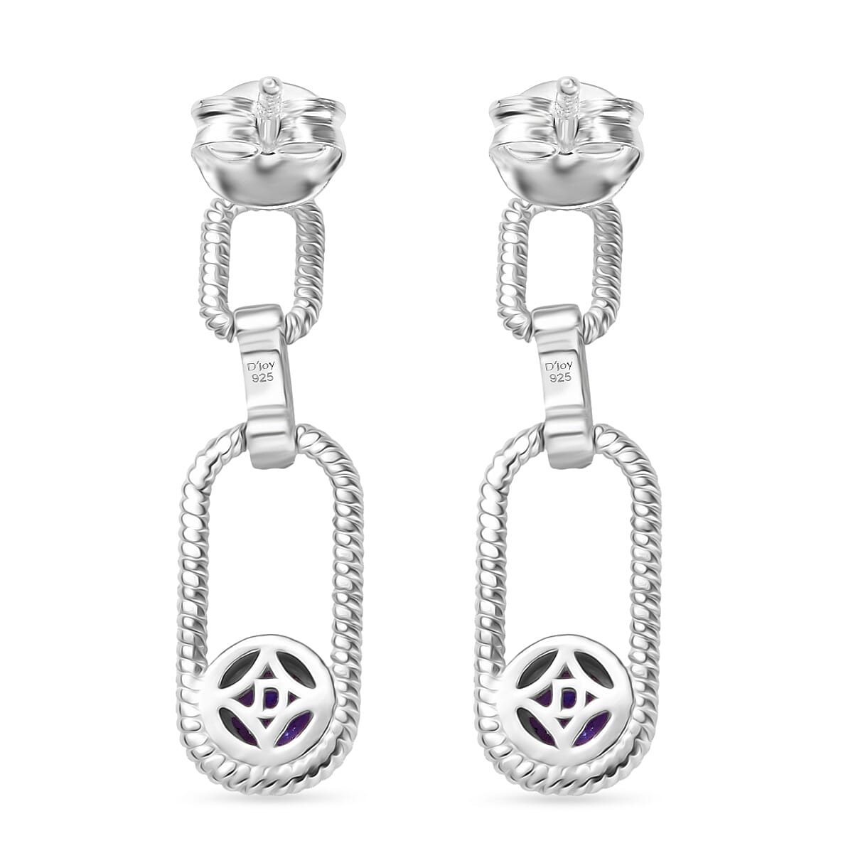 D'Joy Tanzanite, White Zircon Dangling Earring in Platinum Overlay Sterling Silver 8306272 5