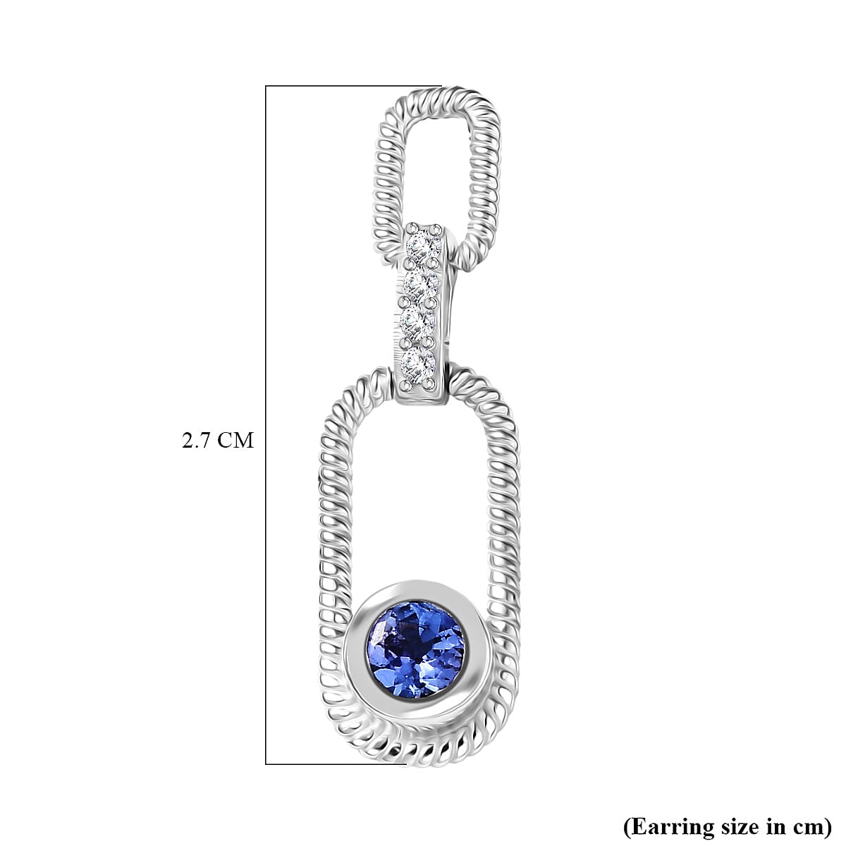 D'Joy Tanzanite, White Zircon Dangling Earring in Platinum Overlay Sterling Silver 8306272 6