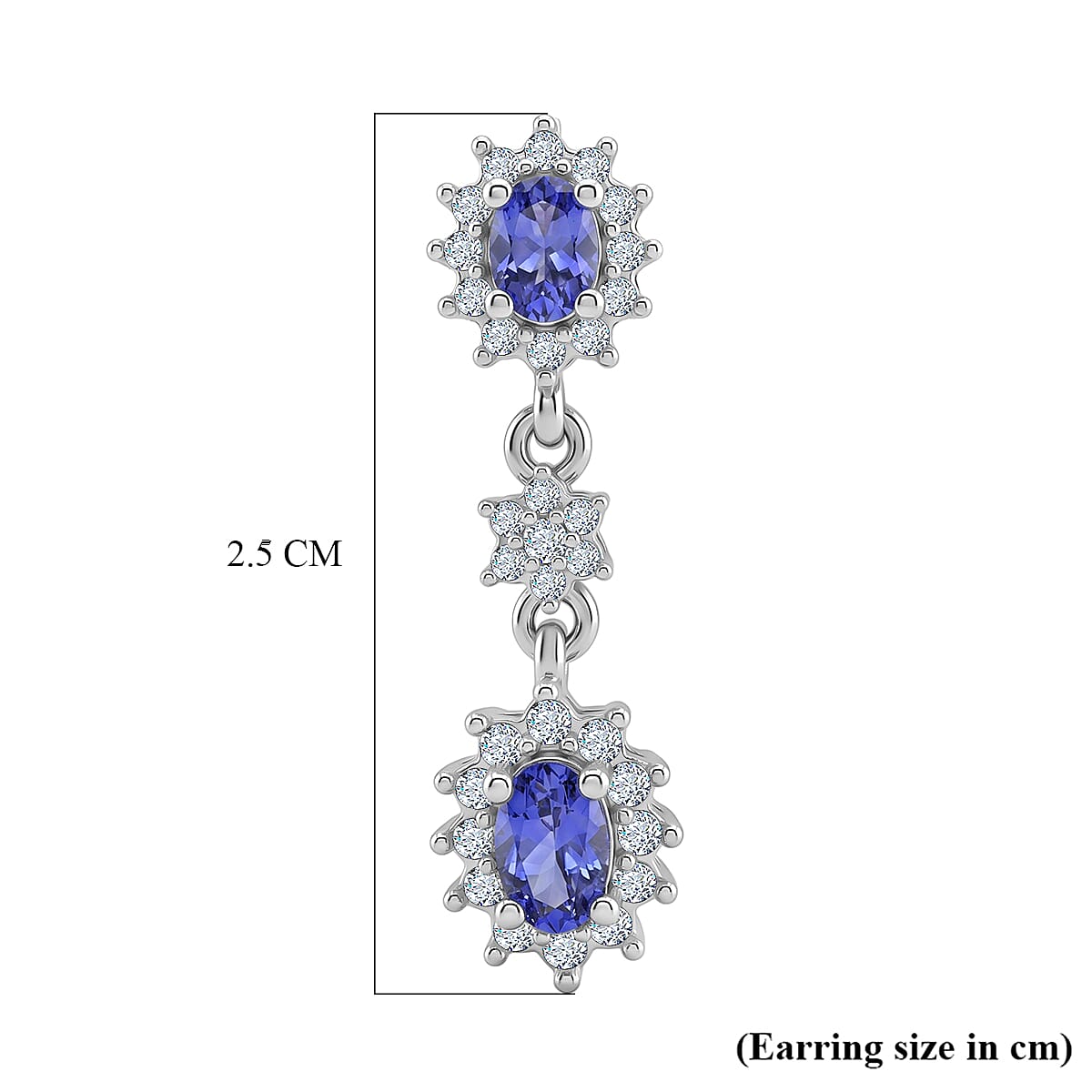 D'Joy - Tanzanite &amp; White Zircon Dangling Earring with Push Post in Rhodium Overlay Sterling Silver 1.45 Ct. 8572391 5