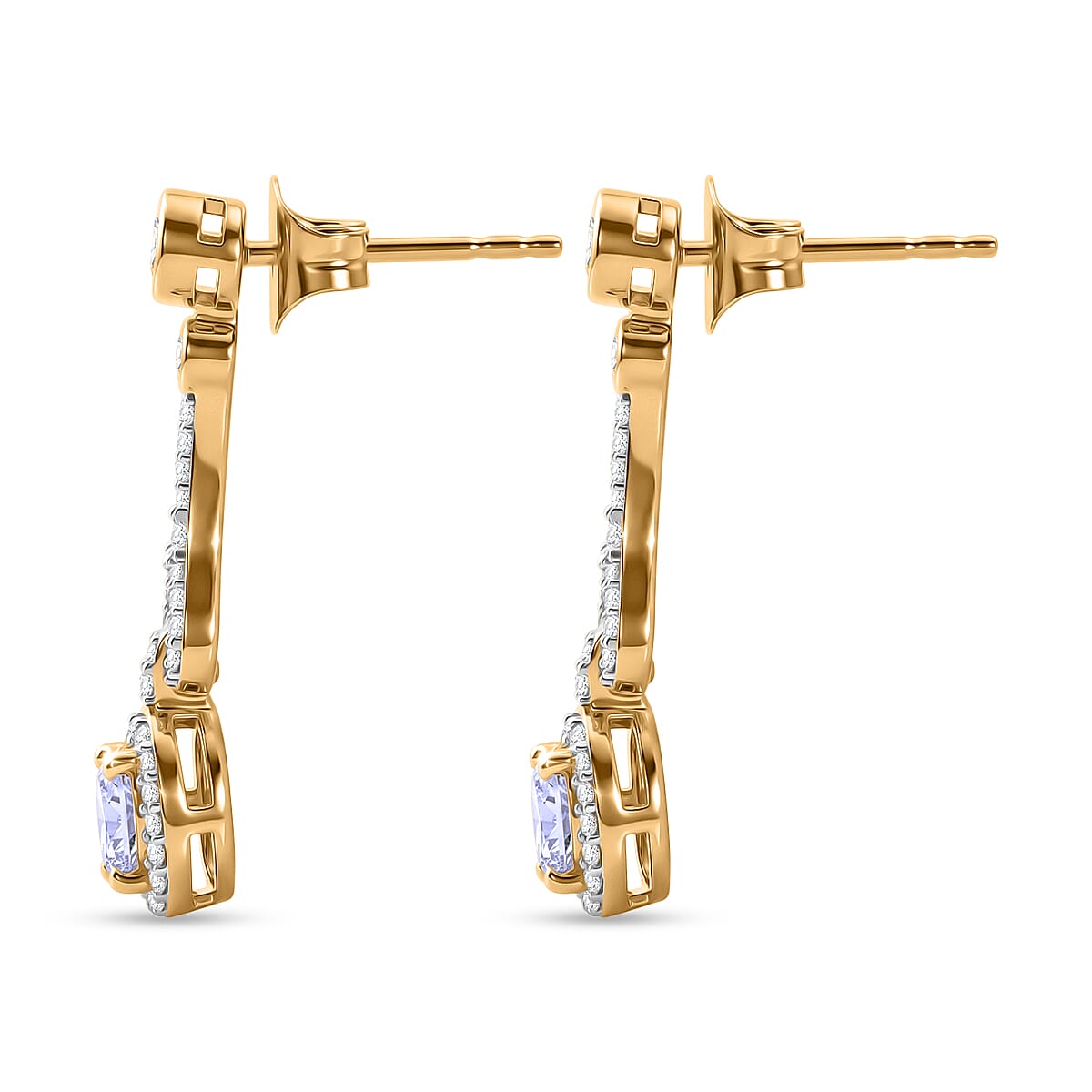D'Joy - Tanzanite &amp; White Zircon Dangling Earring with Push Post in Yellow Gold Plated Sterling Silver 1.00 Ct. V32534639 4