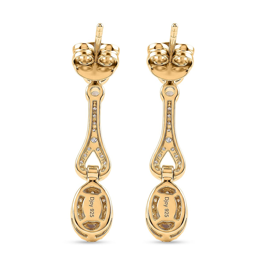 D'Joy - Tanzanite & White Zircon Dangling Earring with Push Post in Yellow Gold Plated Sterling Silver 1.00 Ct.