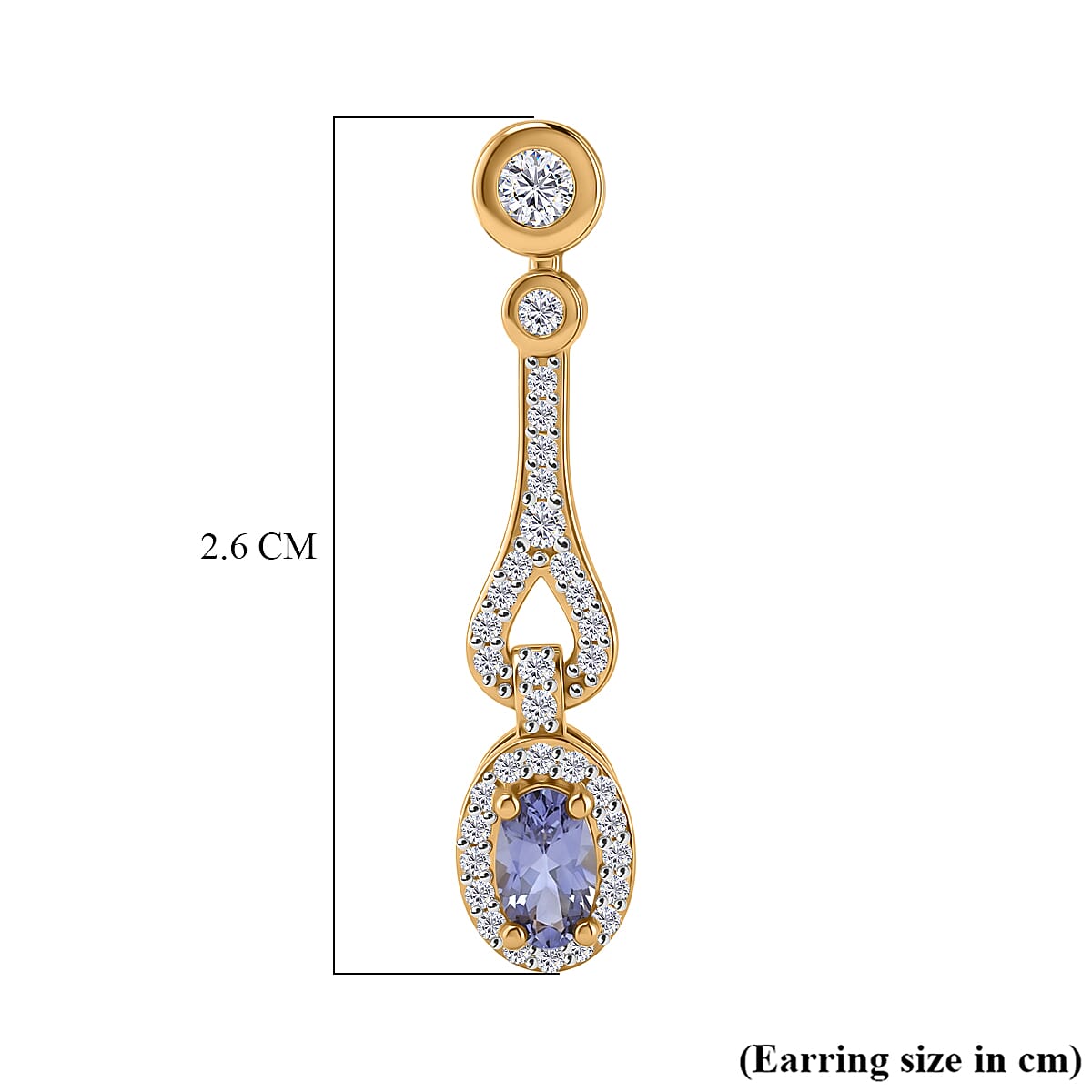 D'Joy - Tanzanite &amp; White Zircon Dangling Earring with Push Post in Yellow Gold Plated Sterling Silver 1.00 Ct. V32534639 6