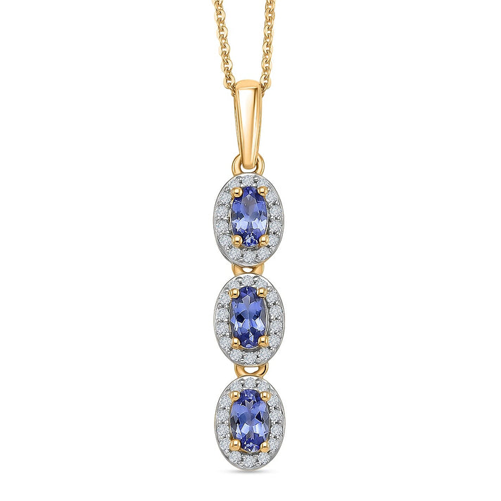 D'Joy - Tanzanite &amp; White Zircon Trilogy Halo Drop Pendant with Chain (Size 20) in Yellow Gold Plated Sterling Silver 1.00 Ct. 4476893 1