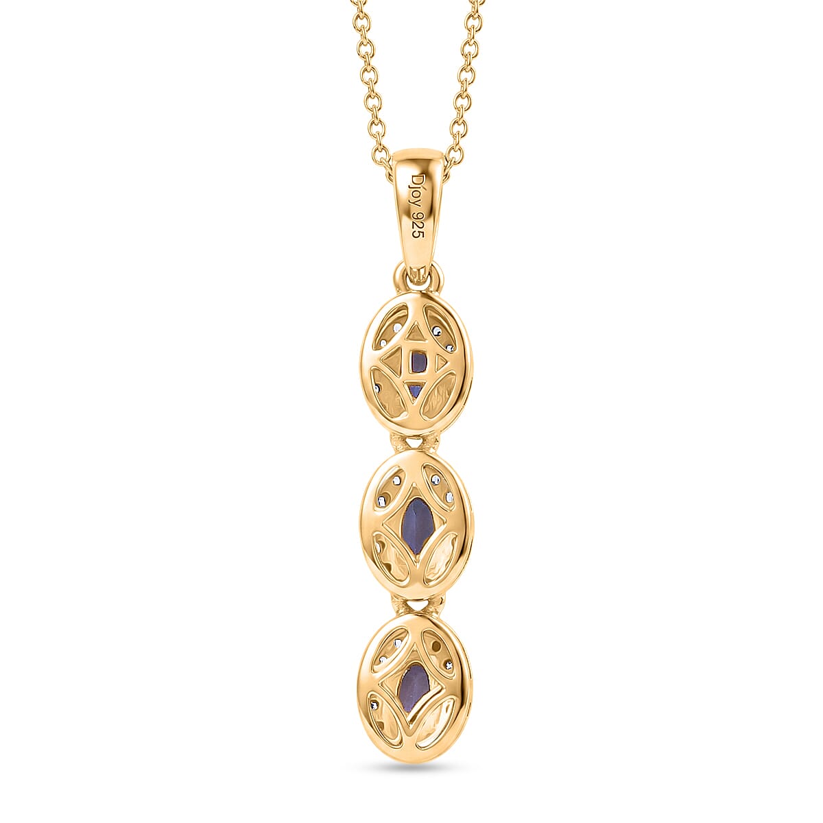 D'Joy - Tanzanite &amp; White Zircon Trilogy Halo Drop Pendant with Chain (Size 20) in Yellow Gold Plated Sterling Silver 1.00 Ct. V32520187 5