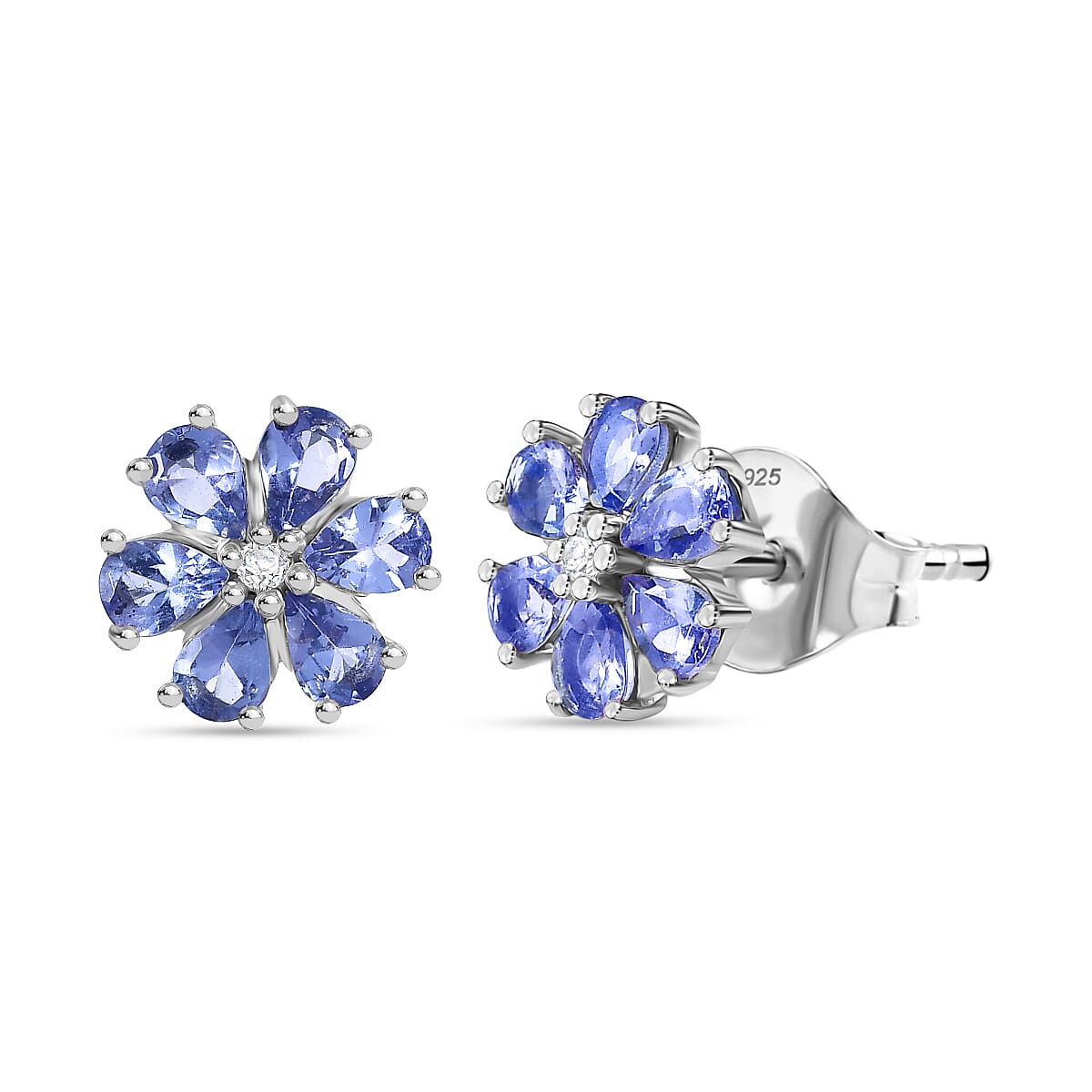 D'Joy Tanzanite &amp; White Zircon Earring with Push Back in Platinum Overlay Sterling Silver 1.95 Ct. 8302223 0