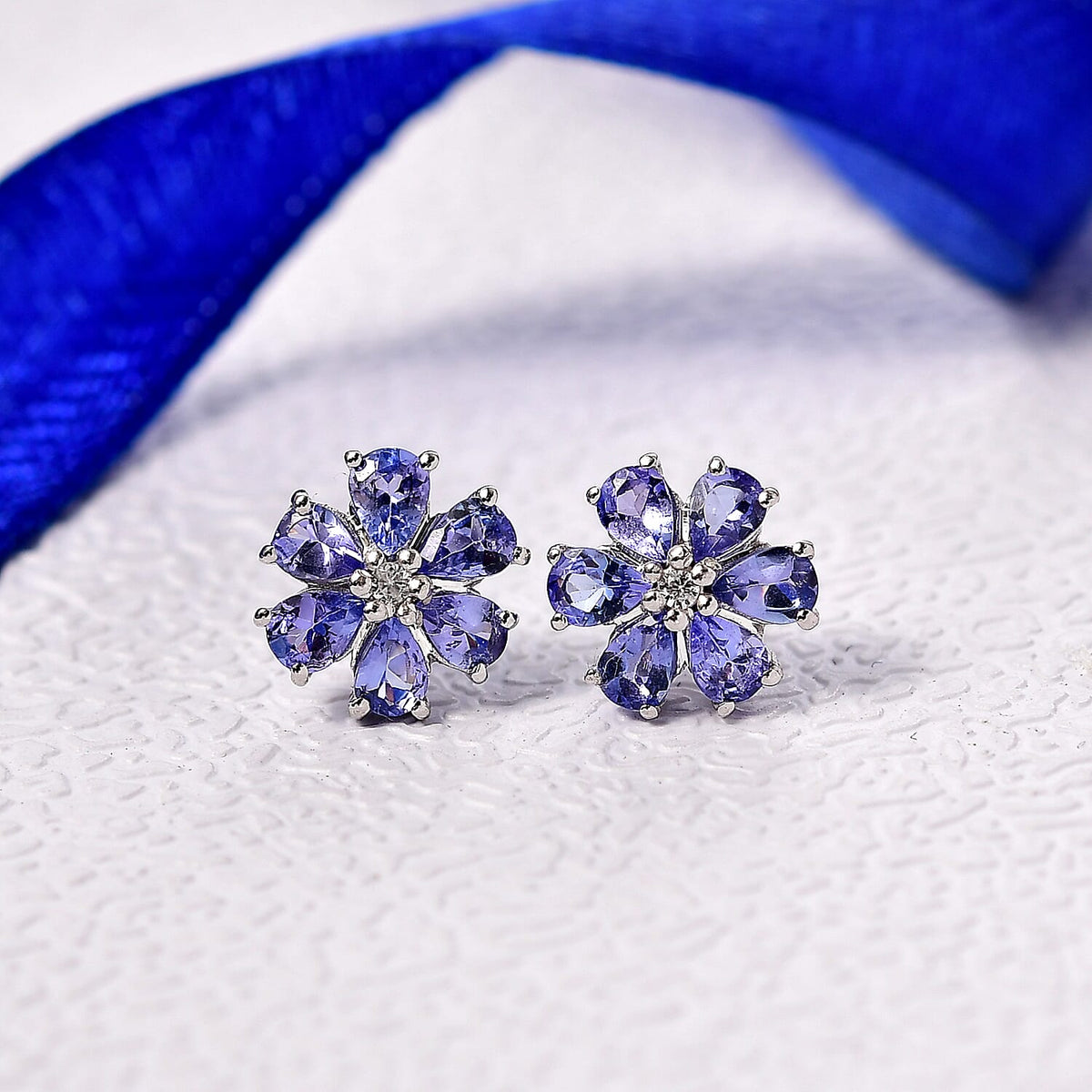 D'Joy Tanzanite &amp; White Zircon Earring with Push Back in Platinum Overlay Sterling Silver 1.95 Ct. 8302223 2