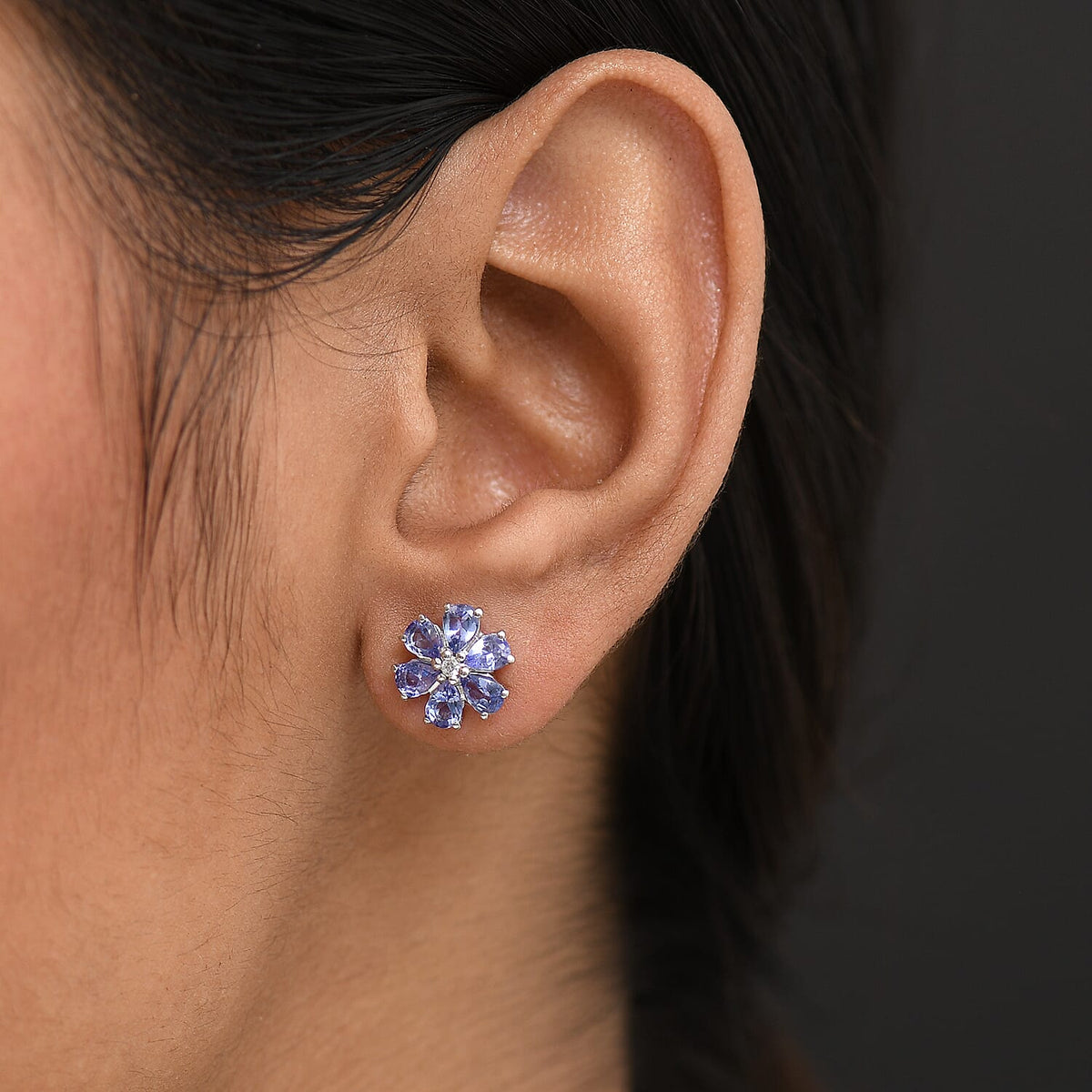 D'Joy Tanzanite &amp; White Zircon Earring with Push Back in Platinum Overlay Sterling Silver 1.95 Ct. 8302223 3