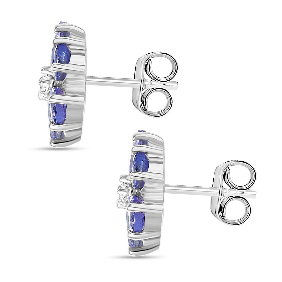 D'Joy Tanzanite &amp; White Zircon Earring with Push Back in Platinum Overlay Sterling Silver 1.95 Ct. 8302223 4