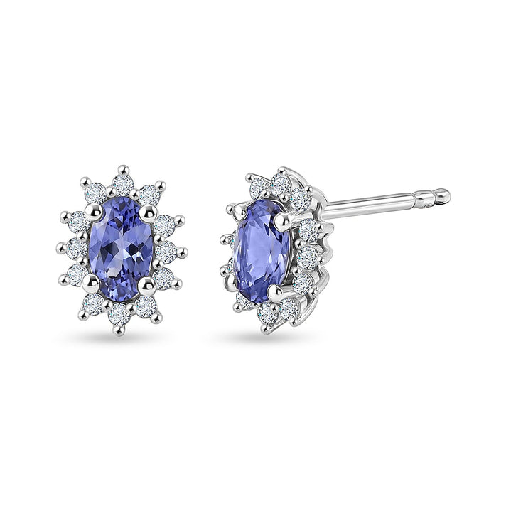 D'Joy - Tanzanite &amp; White Zircon Halo Earring with Push Post in Platinum Overlay Sterling Silver 8572144 1