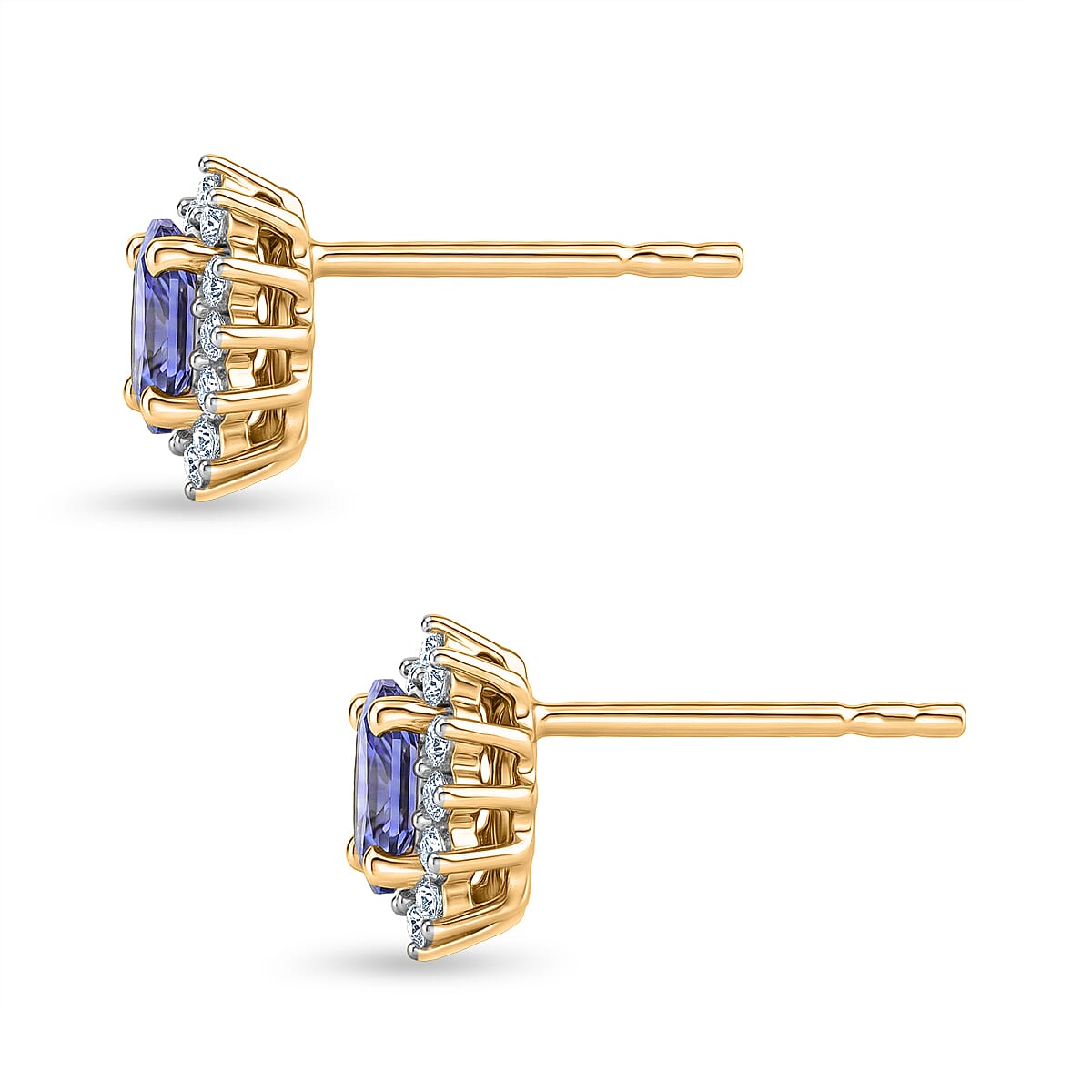 D'Joy - Tanzanite &amp; White Zircon Halo Earring with Push Post in Yellow Gold Plated Sterling Silver V32533824 4