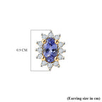 D'Joy - Tanzanite & White Zircon Halo Earring with Push Post in Yellow Gold Plated Sterling Silver