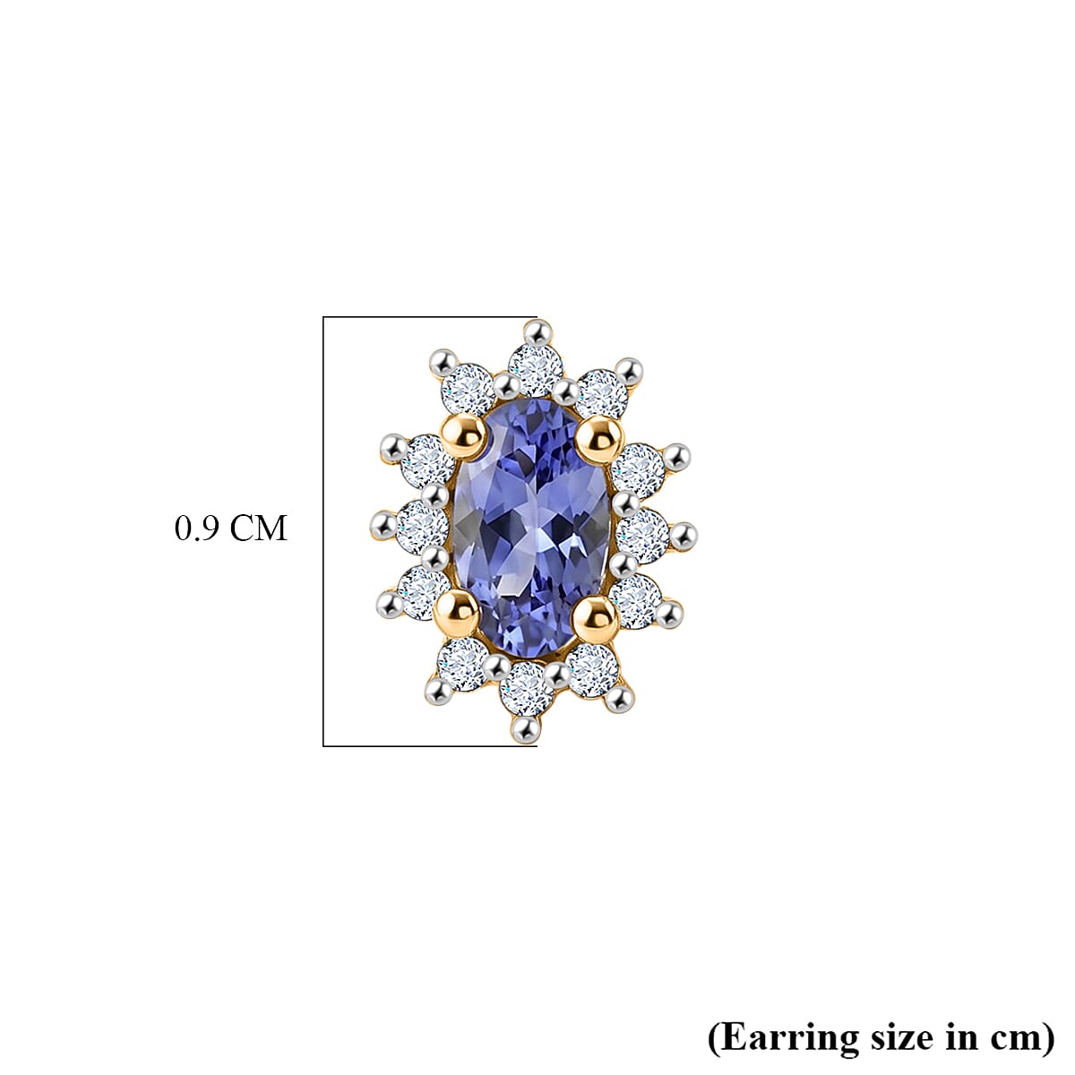 D'Joy - Tanzanite &amp; White Zircon Halo Earring with Push Post in Yellow Gold Plated Sterling Silver V32533824 5