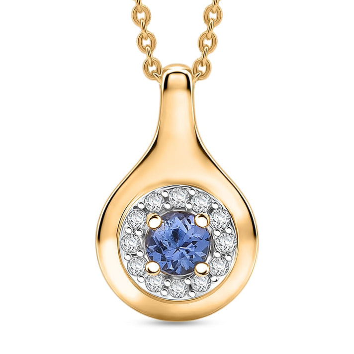D'Joy - Tanzanite &amp; White Zircon Halo Pendant with Chain (Size 20) in Yellow Gold Plated Sterling Silver 4476889 1