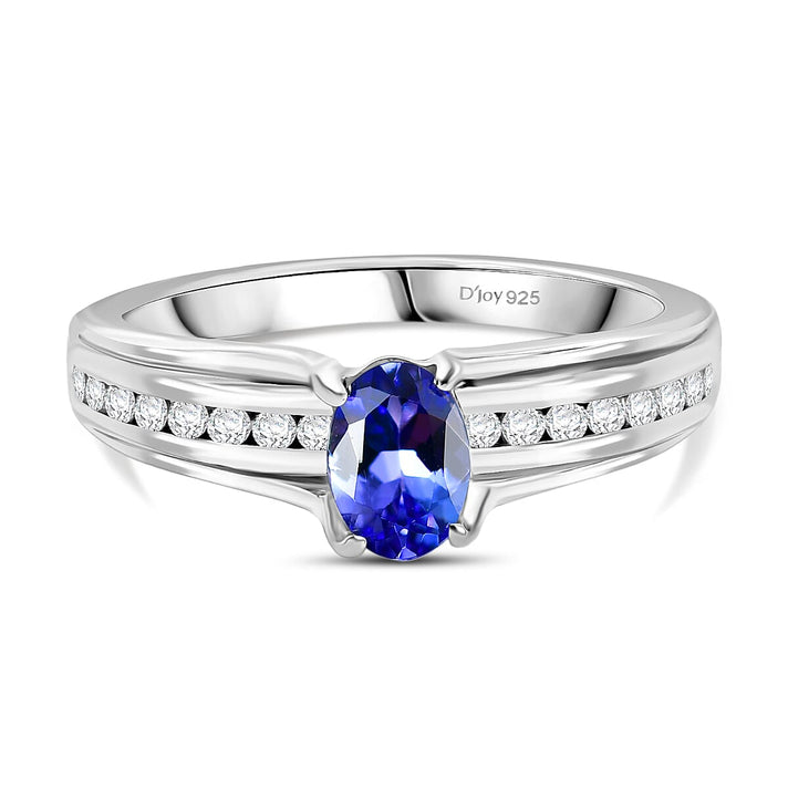 D'Joy Premium Tanzanite &amp; White Zircon Ring in Platinum Overlay Sterling Silver 1.01 Ct. 8260374 1