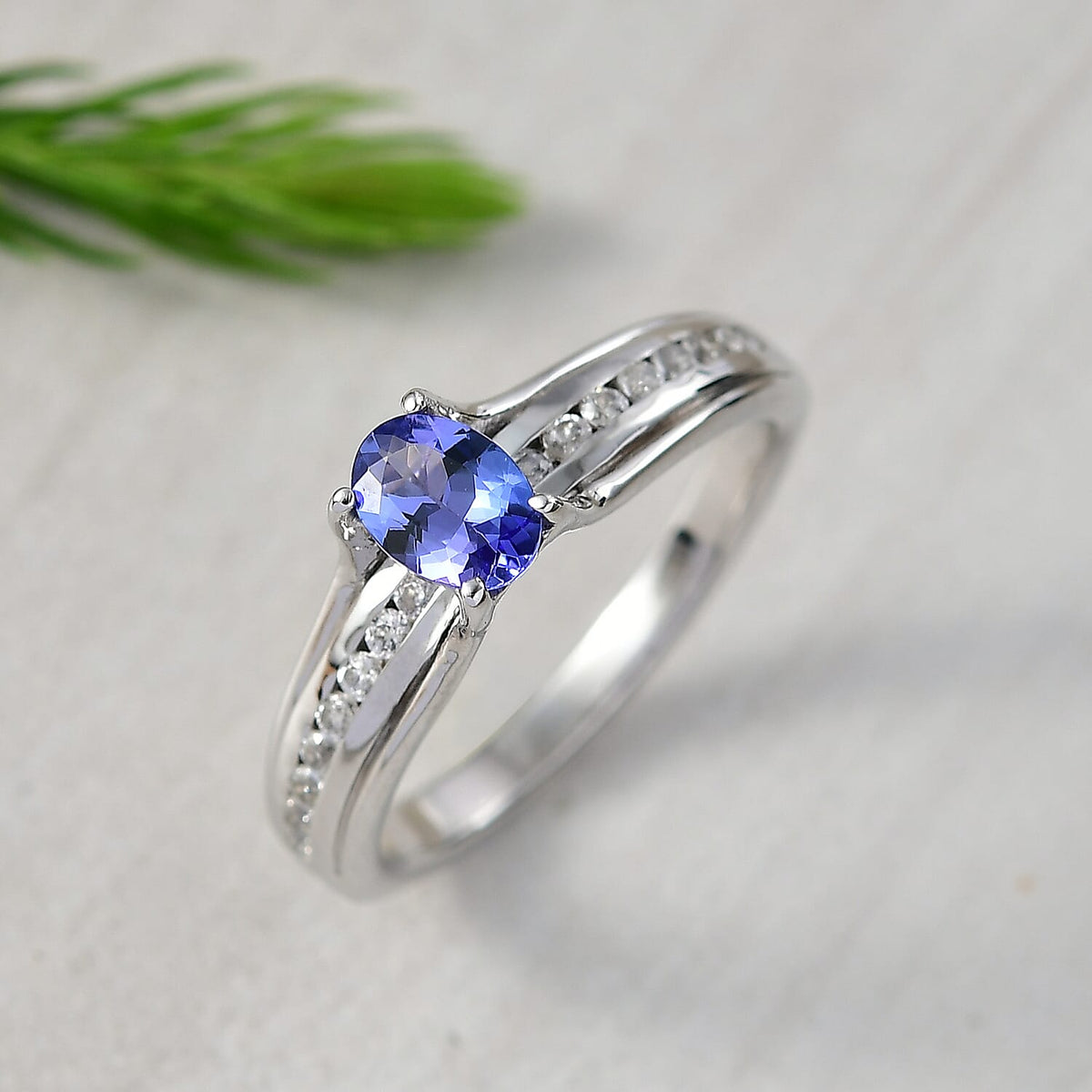 D'Joy Premium Tanzanite &amp; White Zircon Ring in Platinum Overlay Sterling Silver 1.01 Ct. 8260374 2