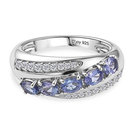 D'Joy - Tanzanite &amp; White Zircon Ring in Rhodium Overlay Sterling Silver 1.17 Ct. 8572130 1