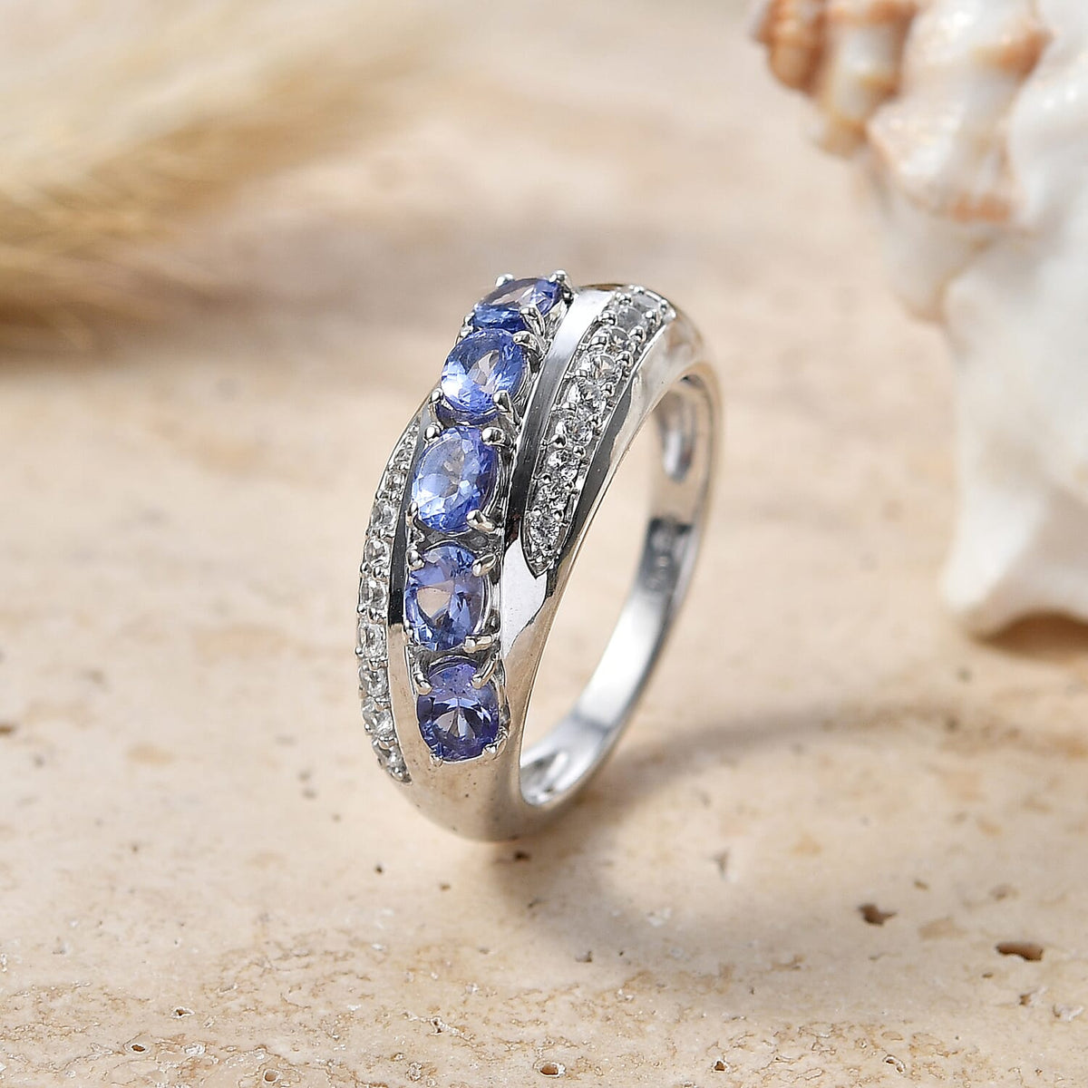 D'Joy - Tanzanite &amp; White Zircon Ring in Rhodium Overlay Sterling Silver 1.17 Ct. 8572130 3