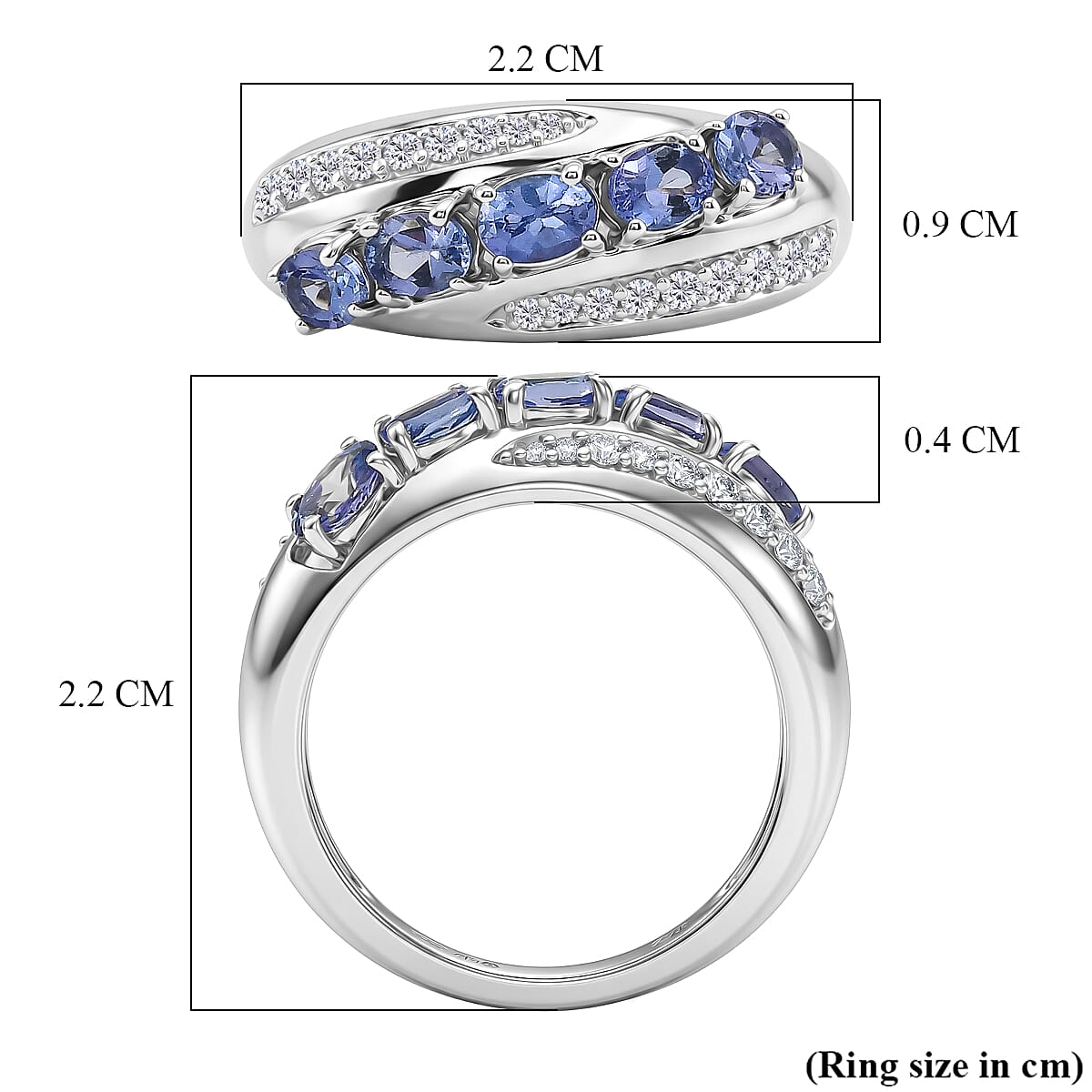 D'Joy - Tanzanite &amp; White Zircon Ring in Rhodium Overlay Sterling Silver 1.17 Ct. 8572130 6