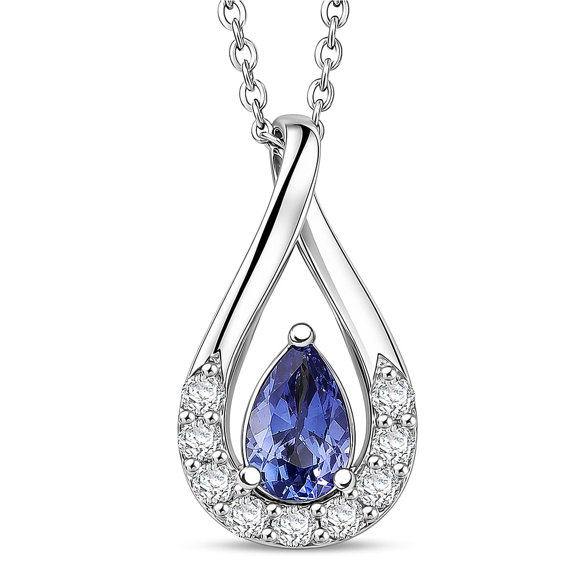 D'Joy - Tanzanite &amp; White Zircon Pendant with Chain (Size 20) in Platinum Overlay Sterling Silver V32534109 0