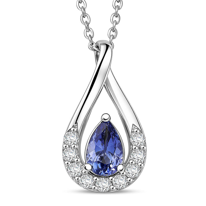 D'Joy - Tanzanite &amp; White Zircon Pendant with Chain (Size 20) in Platinum Overlay Sterling Silver 4476890 1