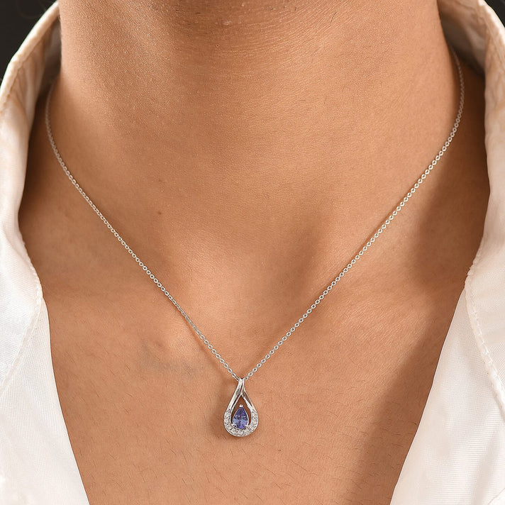 D'Joy - Tanzanite &amp; White Zircon Pendant with Chain (Size 20) in Platinum Overlay Sterling Silver 4476890 2