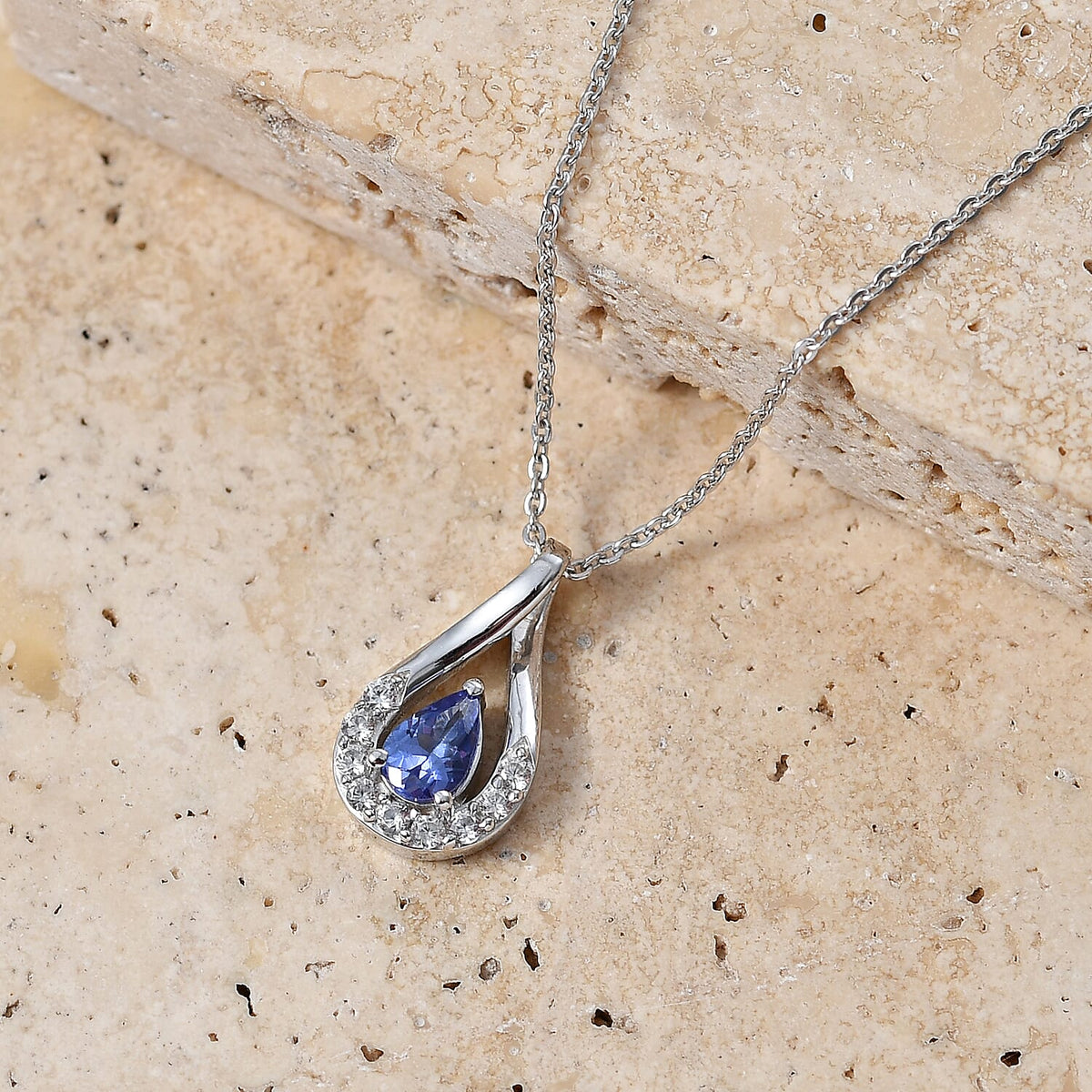 D'Joy - Tanzanite &amp; White Zircon Pendant with Chain (Size 20) in Platinum Overlay Sterling Silver V32534109 3