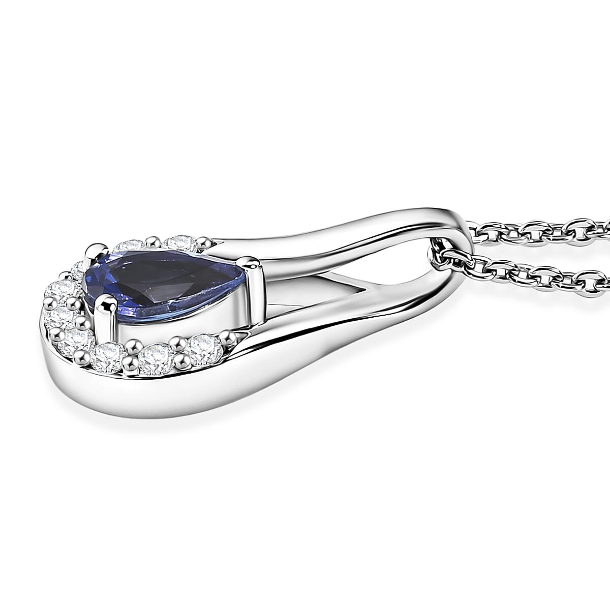 D'Joy - Tanzanite &amp; White Zircon Pendant with Chain (Size 20) in Platinum Overlay Sterling Silver V32534109 4