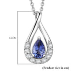 D'Joy - Tanzanite & White Zircon Pear Cut Solitaire Pendant with Chain (Size 20) in Platinum Overlay Sterling Silver