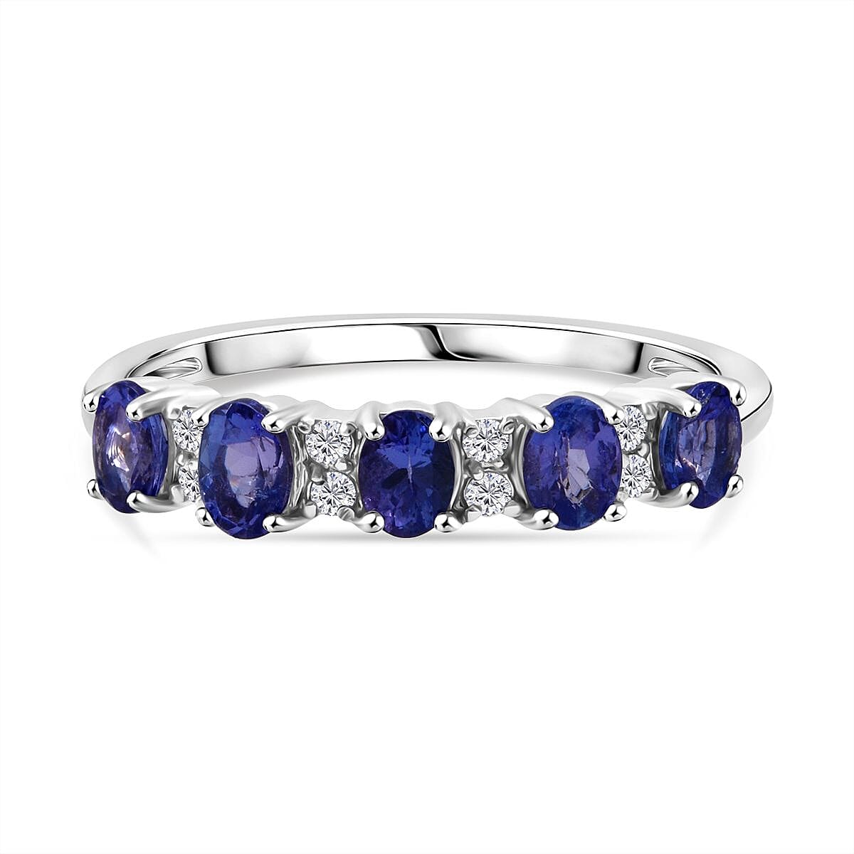 D'Joy Tanzanite &amp; White Zircon 5 Stone Ring in Rhodium Overlay Sterling Silver 8282182 0