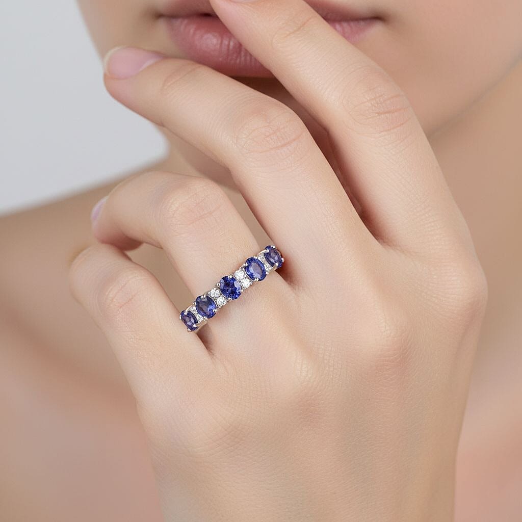 D'Joy Tanzanite &amp; White Zircon 5 Stone Ring in Rhodium Overlay Sterling Silver 8282182 3