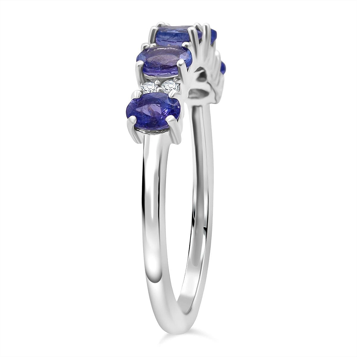 D'Joy Tanzanite &amp; White Zircon 5 Stone Ring in Rhodium Overlay Sterling Silver 8282182 4