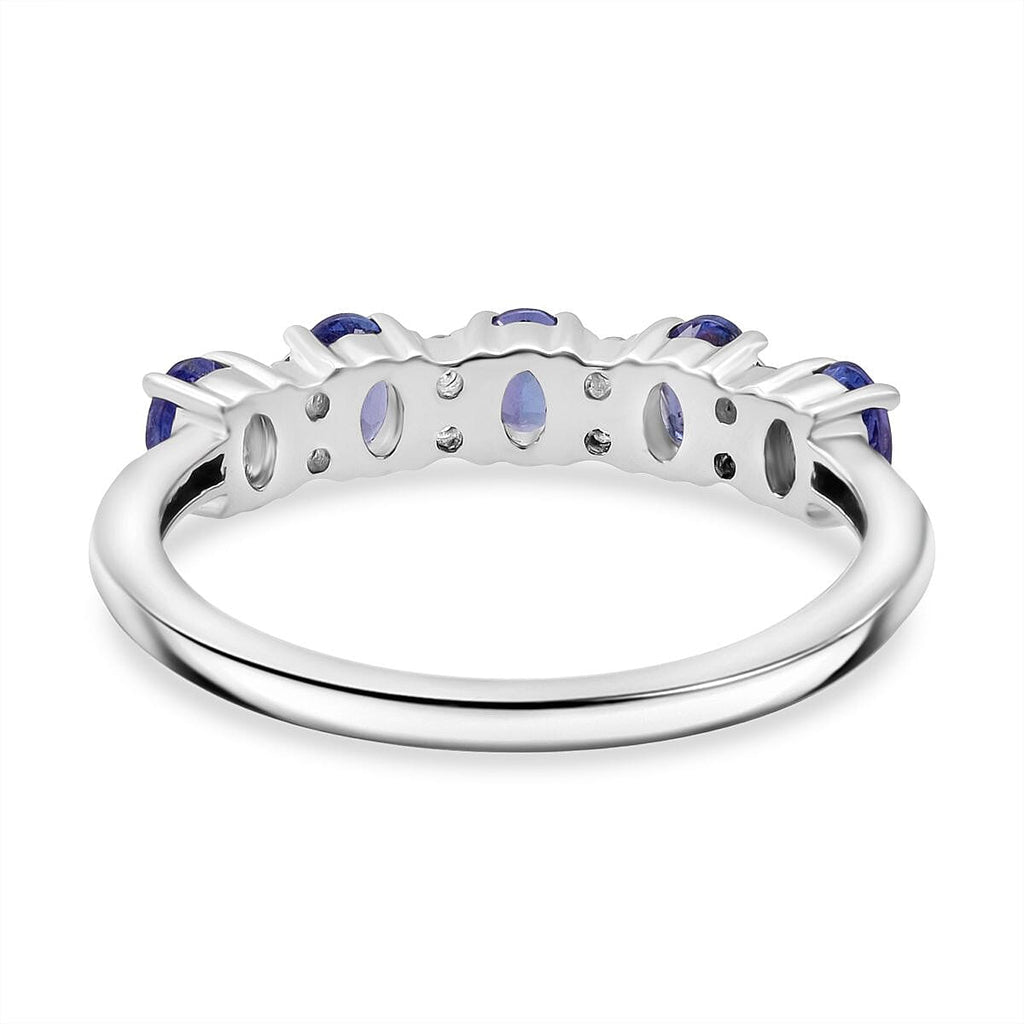 D'Joy Tanzanite & White Zircon 5 Stone Ring in Rhodium Overlay Sterling Silver