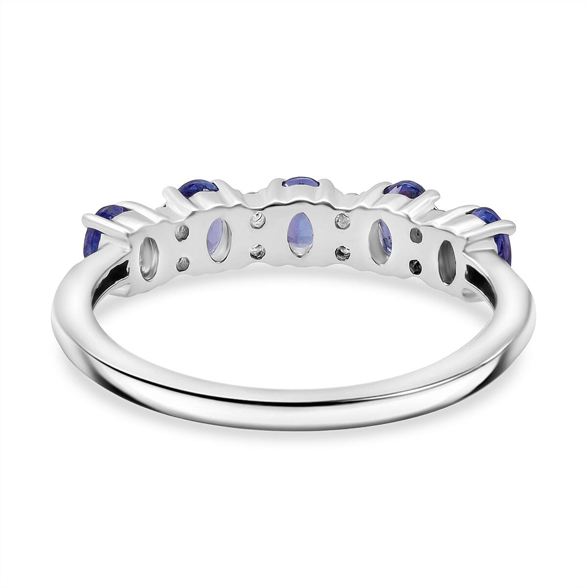 D'Joy Tanzanite &amp; White Zircon 5 Stone Ring in Rhodium Overlay Sterling Silver 8282182 5