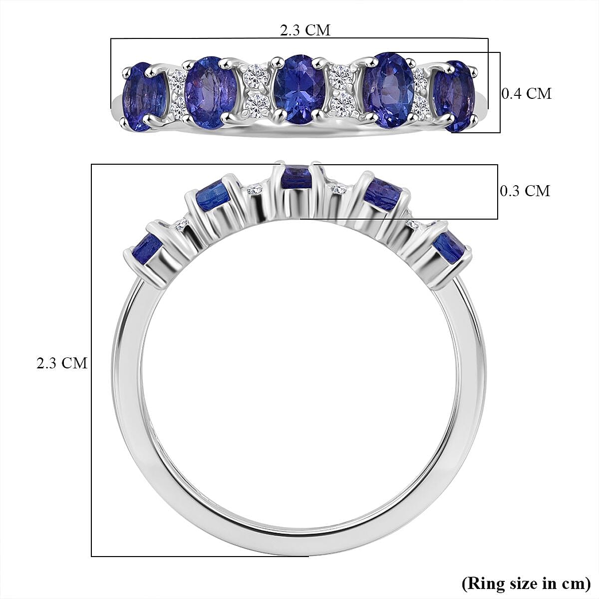 D'Joy Tanzanite &amp; White Zircon 5 Stone Ring in Rhodium Overlay Sterling Silver 8282182 6