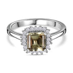 D'Joy Exclusive Edition - AAA Turkizite & Moissanite Halo Ring in Rhodium Overlay Sterling Silver 1.46 Ct.
