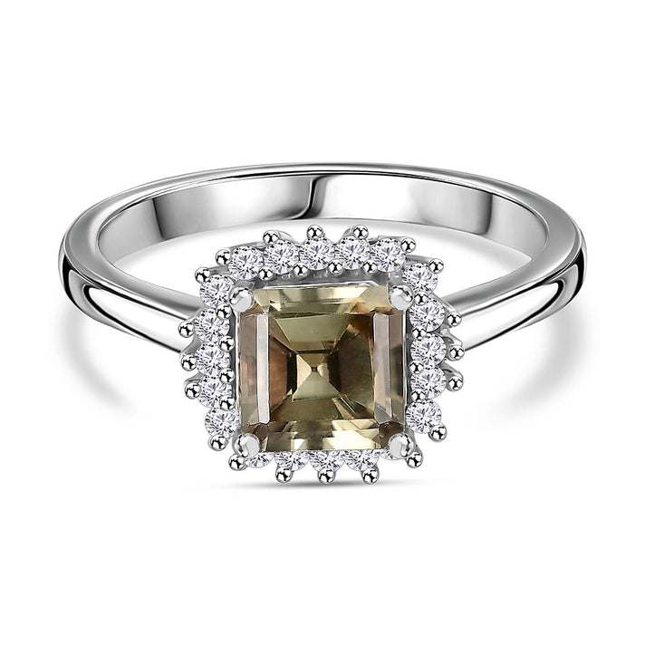 D'Joy Turkizite, Moissanite Halo Ring in Rhodium Overlay Sterling Silver 1.46 Ct. 7884286 1